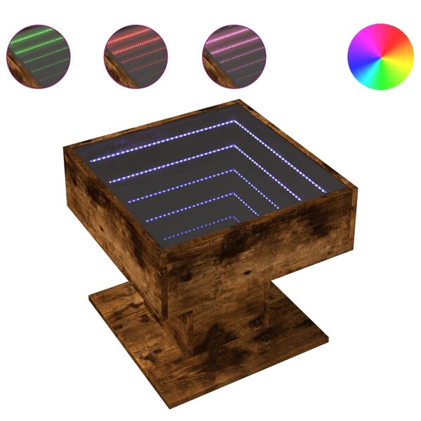 vidaXL Table basse avec LED chêne fumé 50x50x45 cm bois d'ingénierie