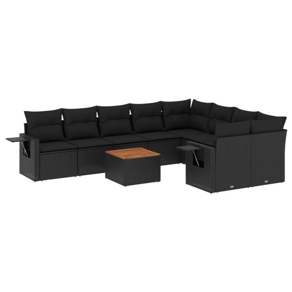vidaXL Salon de jardin 10 Pièces avec coussins noir résine tressée