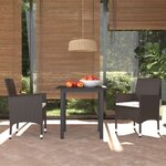 vidaXL Ensemble à dîner de jardin avec coussins 3 Pièces poly rotin brun