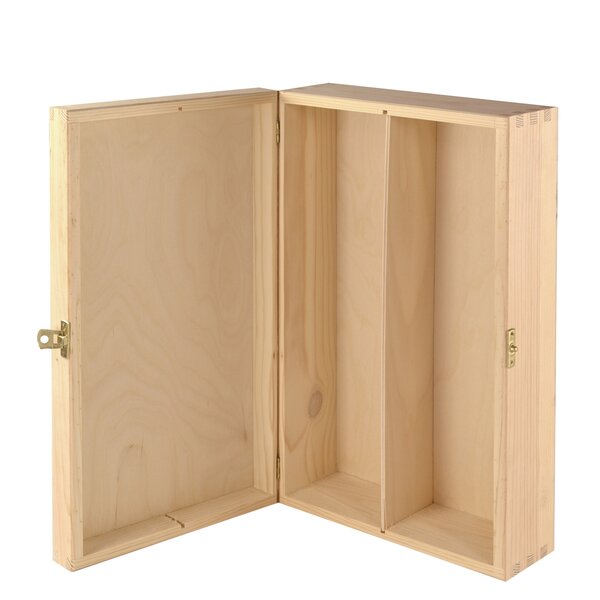 Coffret bois 2 bouteilles couvercle à charnières 34 x 18.5 x 7.5 cm