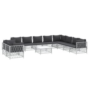 Salon de jardin meuble d'extérieur ensemble de mobilier avec coussins 11 pièces blanc acier 02_0018285