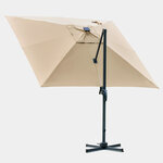 Parasol déporté carré parasol LED inclinable pivotant 360° manivelle piètement acier dim. 3L x 3l x 2 66H m beige