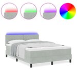 Lit Box Spring vidaXL avec Matelas et Lumière LED Gris clair 140x200 cm Velours
