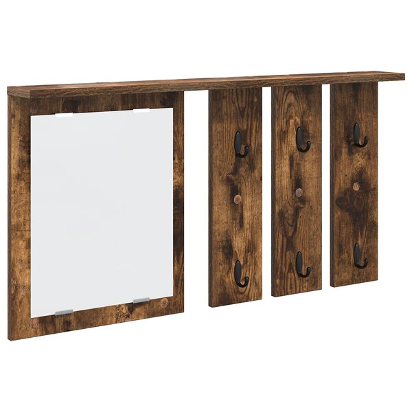 vidaXL Porte-manteau mural avec étagère Montage mural avec miroir Chêne fumé 85 x 10 x 45 cm