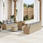 Ensemble de Canapés de Jardin de 10 pièces avec Coussins Beige Poly Rattan Acacia