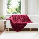 vidaXL Couverture en Fourrure de Lapin Synthétique Rouge Bordeaux