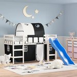 vidaXL Lit mezzanine enfants et tunnel blanc/noir 90x190 cm pin massif
