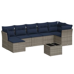 vidaXL Salon de jardin 8 Pièces avec coussins gris résine tressée