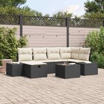 vidaXL Ensemble de canapé de jardin avec coussin 7 Pièces Noir Poly rotin
