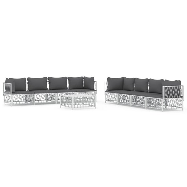 vidaXL Salon de jardin avec coussins 9 Pièces blanc acier