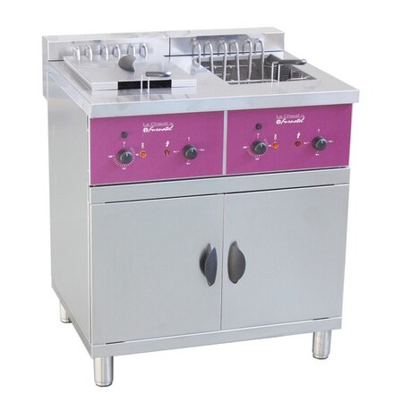 Friteuse électrique professionnelle sur coffre - 2 x 16 litres - 2 x 4000/8000/12000 w - furnotel -  - inox brossé32 800x700x880mm