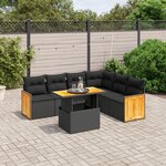 vidaXL Salon de jardin 7 Pièces avec coussins noir résine tressée