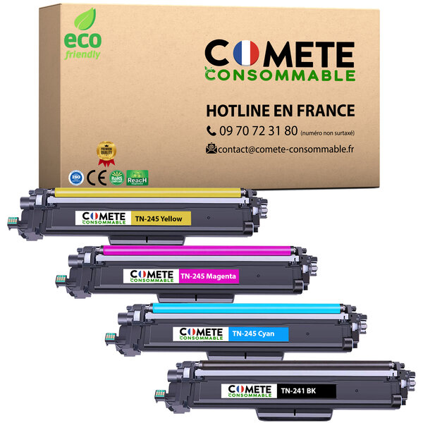 TN241 TN245 - Pack 4 Toners Compatibles avec Brother TN241 TN245 Noir Cyan Magenta Jaune - Entreprise française