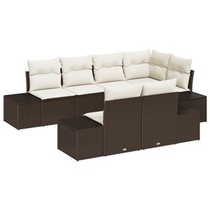 vidaXL Ensemble de Canapé de Jardin de 7 Pièces avec Coussins Marron en Rattan Poly
