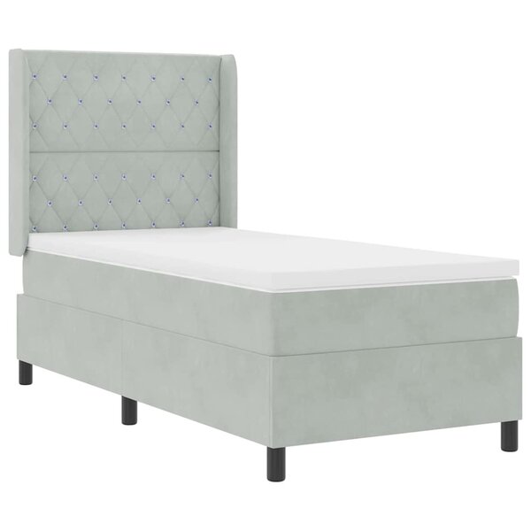 vidaXL Lit à Ressorts avec Matelas LED Gris clair 100 x 200 cm Velours