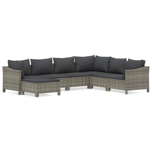 vidaXL Salon de jardin 7 Pièces avec coussins Gris Résine tressée