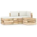 vidaXL Salon de jardin 4 Pièces avec coussins vert bois imprégné