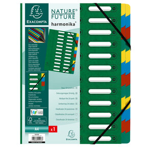 Trieur HARMONIKA® à fenêtres et élastique carte lustrée 24 comp Vert x 4 EXACOMPTA