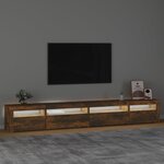 vidaXL Meuble TV avec lumières LED Chêne fumé 270x35x40 cm