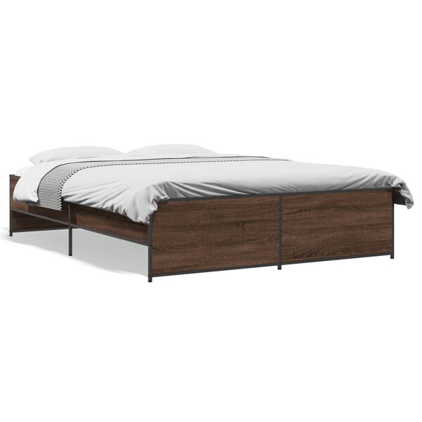 vidaXL Cadre de lit chêne marron 140x200 cm bois d'ingénierie et métal