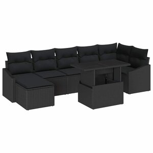 vidaXL Ensemble de canapé de jardin avec coussin 8 Pièces Noir polyrotin