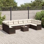 vidaXL Ensemble de canapé de jardin 11 Pièces Marron Poly rotin