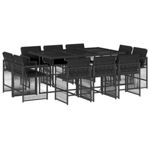 vidaXL Ensemble à manger de jardin 11 Pièces coussins noir résine tressée