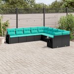 vidaXL Salon de jardin 10 Pièces avec coussins noir résine tressée