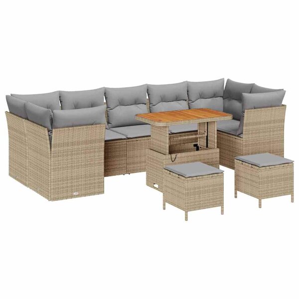 vidaXL Ensemble de canapé de jardin 10 Pièces Beige polyrotin