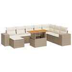 vidaXL Salon de jardin avec coussins 9 Pièces beige résine tressée acacia