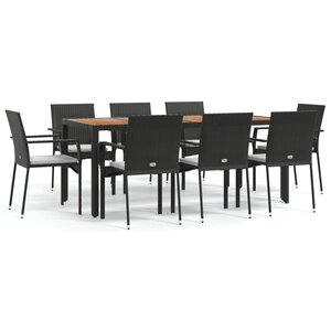 vidaXL Ensemble à manger jardin 9Pièces et coussins noir résine tressée