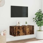 vidaXL Meuble TV mural avec lumières LED chêne fumé 80x35x31 cm