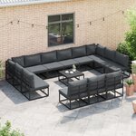 vidaXL Ensemble de canapé de jardin avec coussin 13 Pièces Noir Aluminium