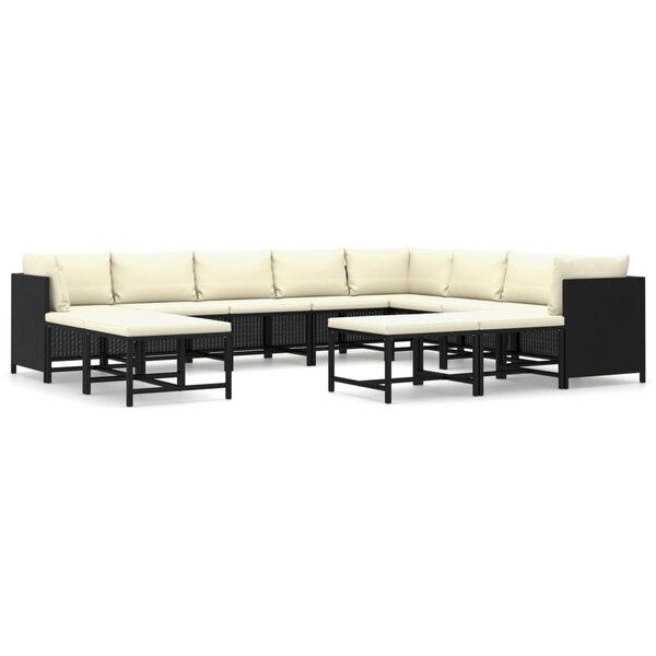 vidaXL Salon de jardin 12 Pièces avec coussins Résine tressée Noir