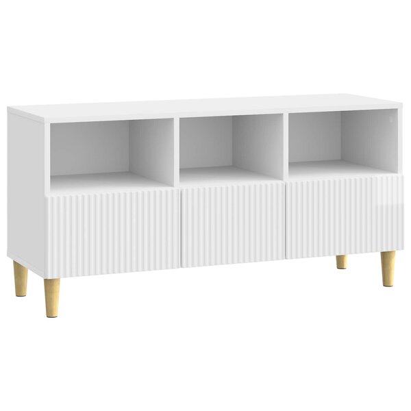 vidaXL Meuble TV Blanc brillant 102 x 34 5 x 50 cm Bois d'ingénierie