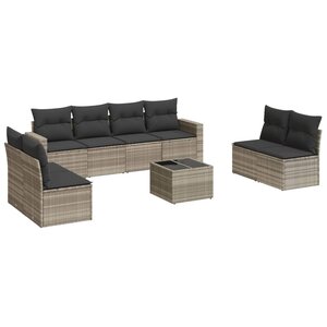 vidaXL Salon de jardin 9 Pièces avec coussins gris clair résine tressée