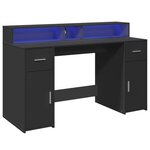 Bureau table poste de travail meuble d'ordinateur informatique étude avec lumières LED 140 x 55 x 91 cm bois d'ingénierie noir 02_0023429