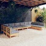 vidaXL Salon de jardin 10 Pièces avec coussins gris bois de pin solide