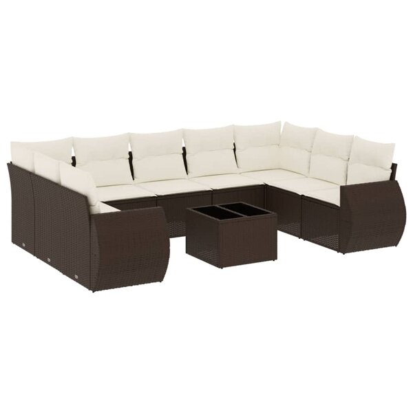 vidaXL Salon de jardin 10 Pièces avec coussins marron résine tressée