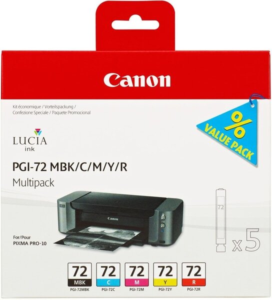 Pack 5 cartouches d'encre canon pgi-72 (couleurs + noir + rouge)