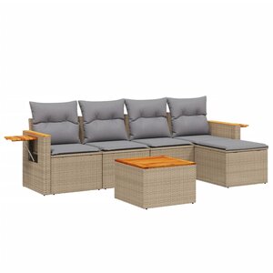 vidaXL Salon de jardin avec coussins 6 Pièces beige résine tressée