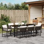 vidaXL Ensemble de salle à manger de jardin 9 pièces avec coussins en poly rattan marron