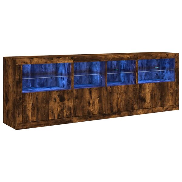 vidaXL Buffet avec lumières LED chêne fumé 202x37x67 cm