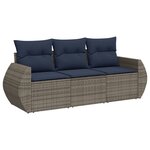 vidaXL Salon de jardin avec coussins 3 Pièces gris résine tressée