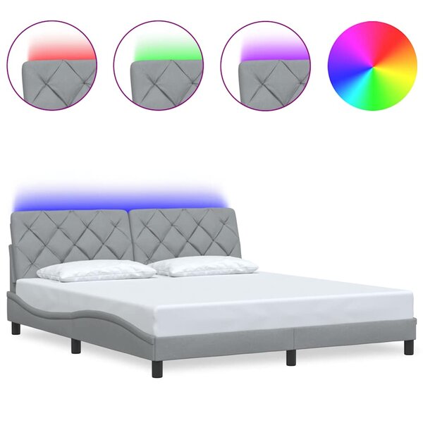 vidaXL Cadre de lit avec LED sans matelas gris clair 180x200 cm tissu
