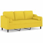 vidaXL Canapé 3 places avec oreillers jaune clair 180 cm tissu