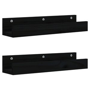 vidaXL Étagères murales 2 Pièces Noir 50x12x9 cm Bois de pin massif