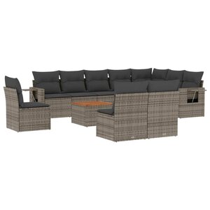 vidaXL Salon de jardin 11 Pièces avec coussins gris résine tressée
