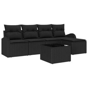 vidaXL Ensemble de canapé de jardin avec coussin 6 Pièces Noir Poly rotin
