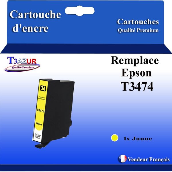 T3AZUR- Cartouche Compatible avec Epson 34XL 34 XL remplace Epson Workforce Pro WF-3725DWF WF-3720DWF WF3725DWF WF3720DWF Jaune